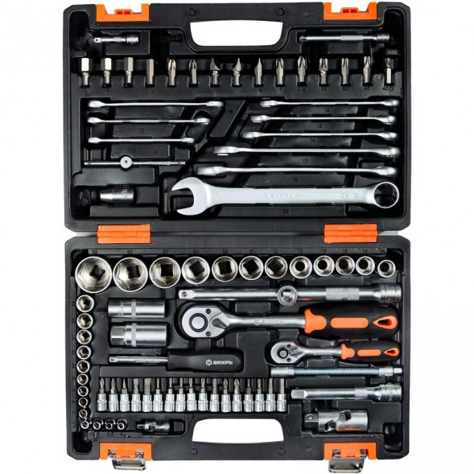 Набор инструментов ВИХРЬ АВТО, 1/2" , 1/4" , CrV, в кейсе 82 предметов 73/6/7/6